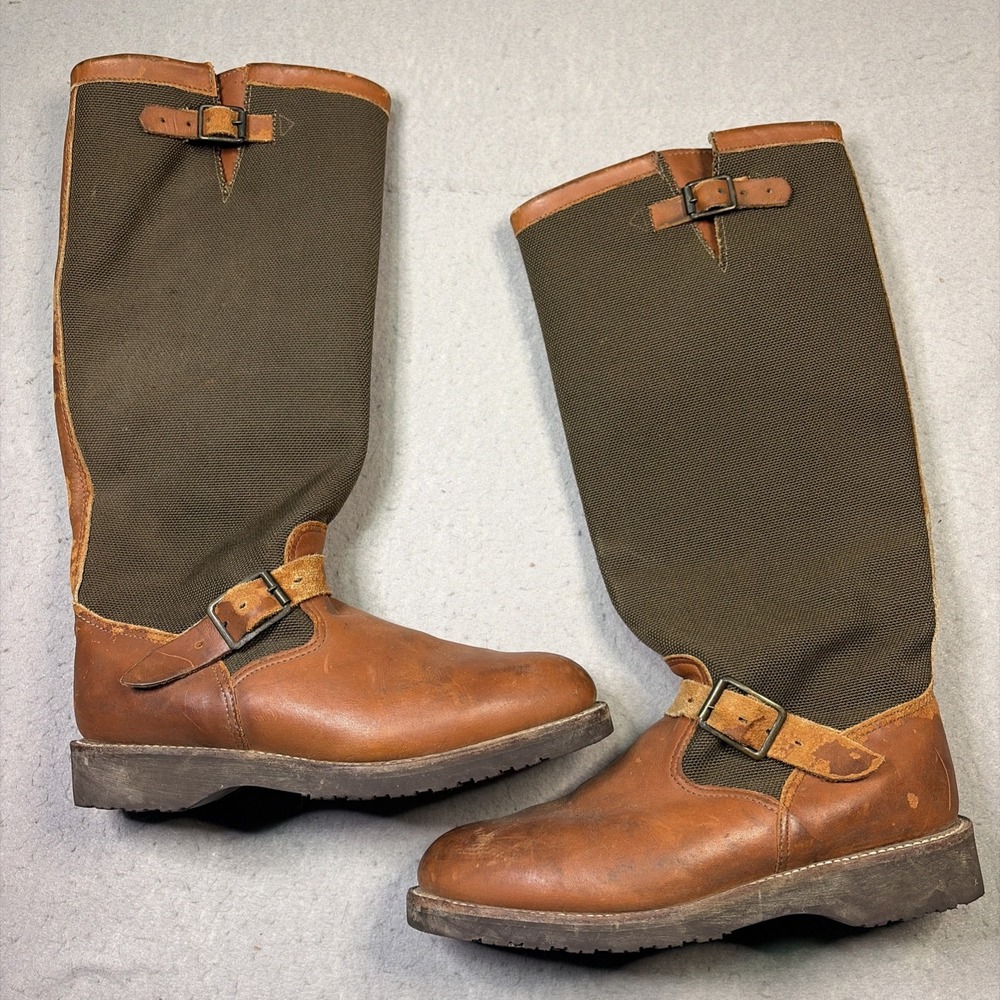 Chippewa Snake Boots Mens 8 D Brown Leather 17" hunting Canvas Viper USA 23913